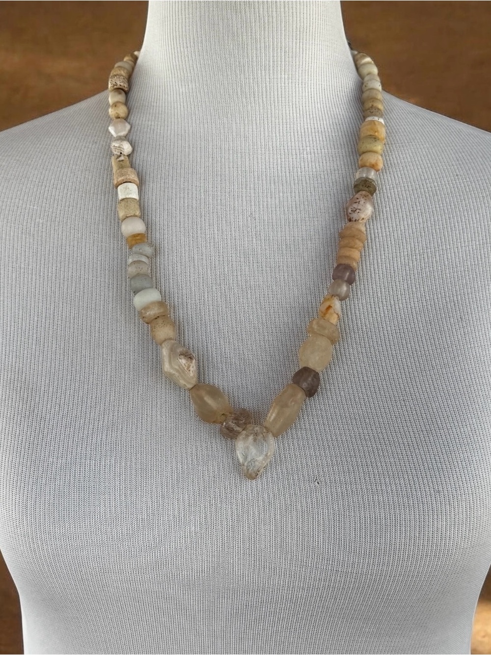 Antique Dutch Moon Glass Beads Quartz & Mixed Excavated Stone Beads Mali 28"